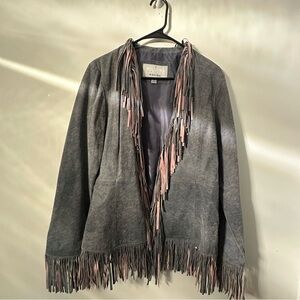 Wilsons Leather Blue Rodeo Western Fringe Suede Boho Art To Wear Cowboy Jacket S